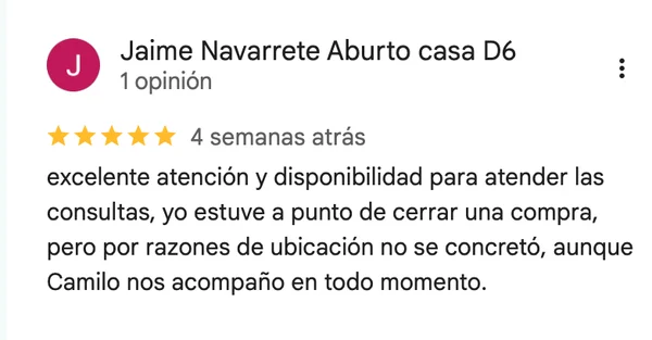 Reseña Google de Jaime Navarrete: "Excelente atención y disponibilidad para atender las consultas"