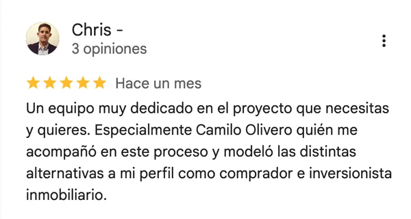 Reseña Google de Chris: "Un equipo muy dedicado en el proyecto que necesitas"